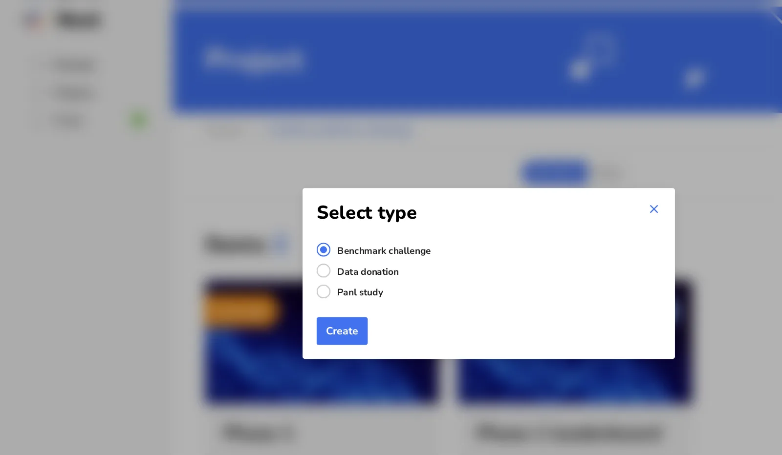 Adding a benchmark challenge item to a project