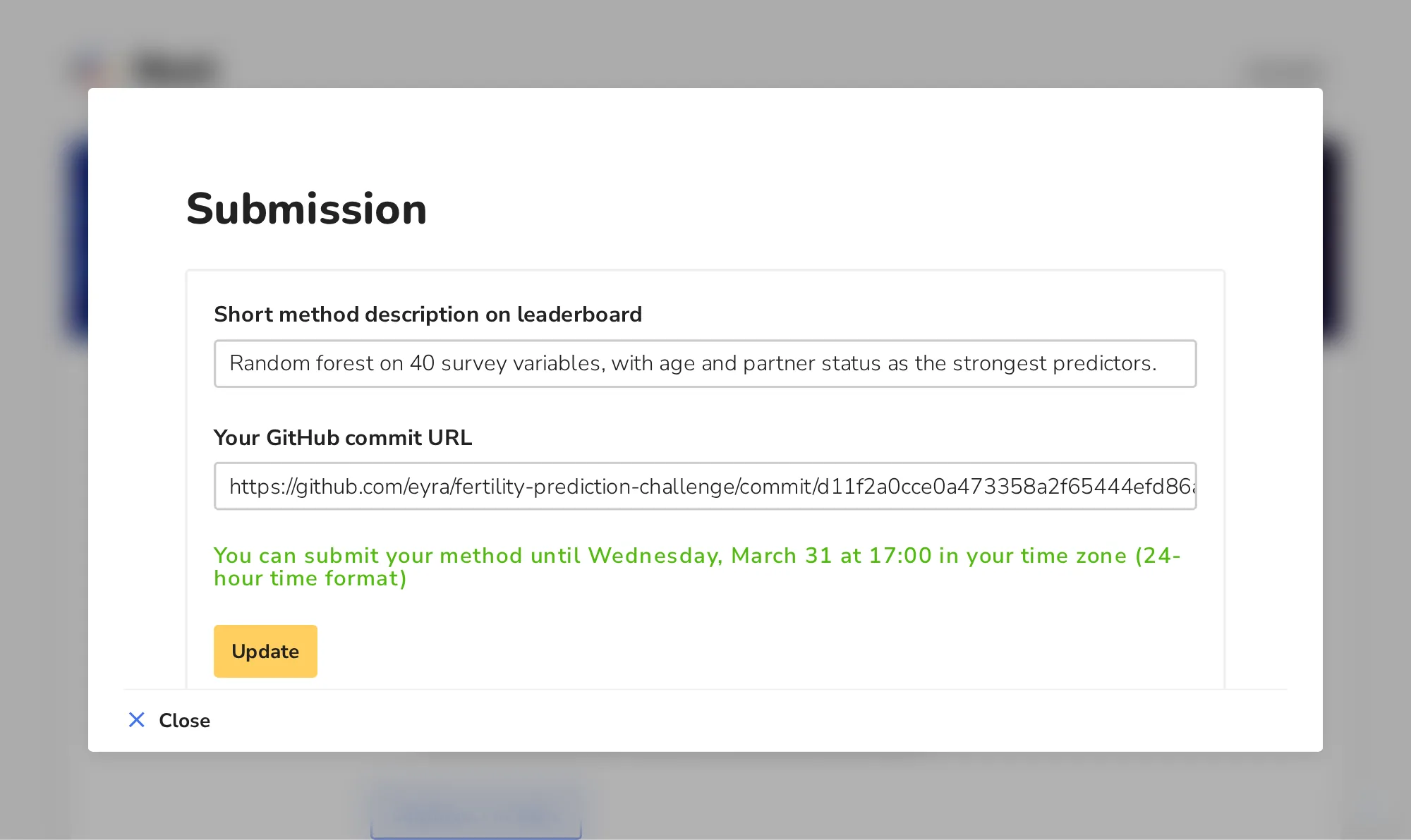 Submitting a GitHub commit with a short method description